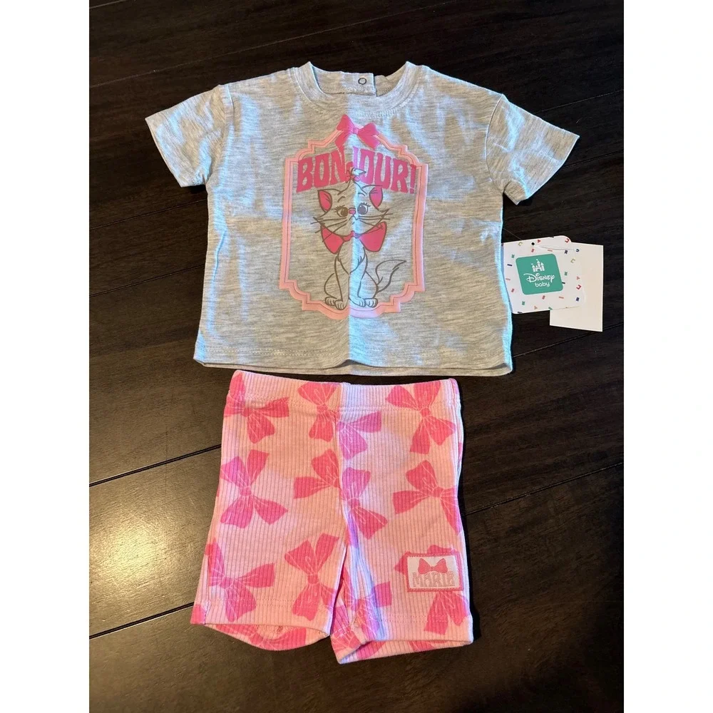 Disney Baby Marie Aristocats Grey Pink Bonjour Shirt Shorts Set 0-3M SP2648259DC